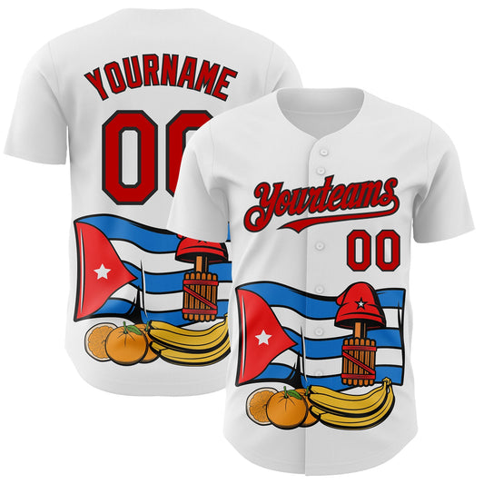Custom White Red-Black 3D Cuba Cuban Flag Authentic Baseball Jersey - Sky-Custom