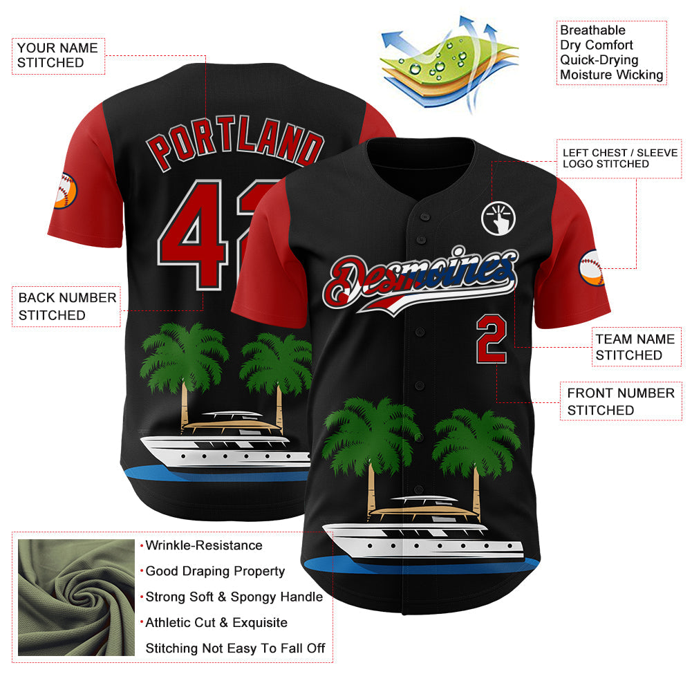 Custom Black Red White-Cuban Flag 3D Cuba Authentic Baseball Jersey - Sky-Custom