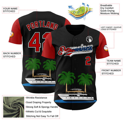 Custom Black Red White-Cuban Flag 3D Cuba Authentic Baseball Jersey - Sky-Custom