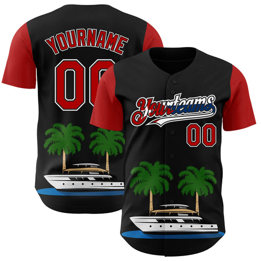 Custom Black Red White-Cuban Flag 3D Cuba Authentic Baseball Jersey - Sky-Custom