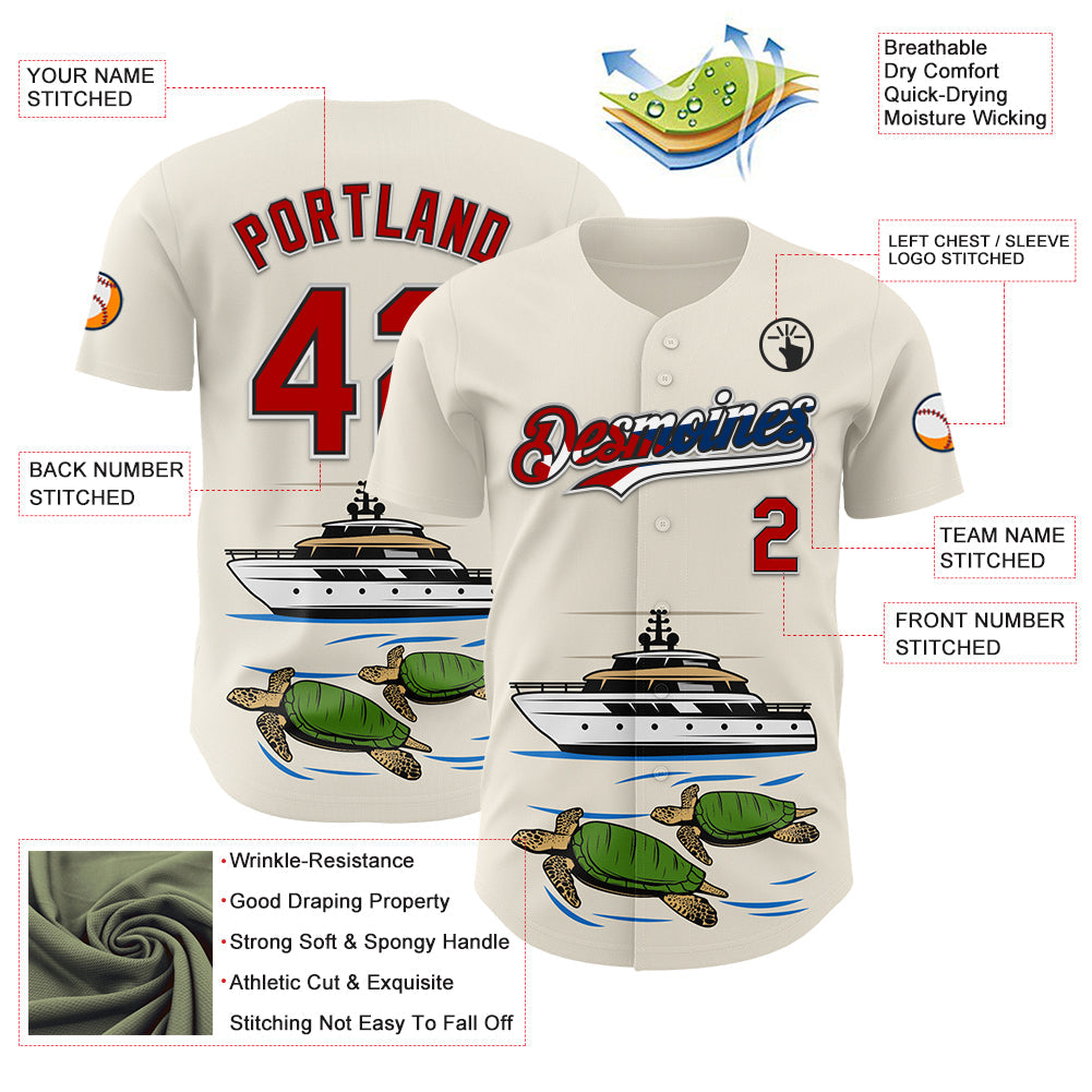 Custom Cream Red Black White-Cuban Flag 3D Cuba Authentic Baseball Jersey - Sky-Custom