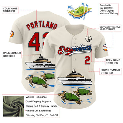 Custom Cream Red Black White-Cuban Flag 3D Cuba Authentic Baseball Jersey - Sky-Custom