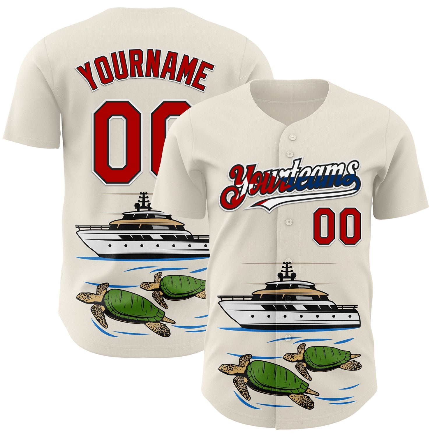 Custom Cream Red Black White-Cuban Flag 3D Cuba Authentic Baseball Jersey - Sky-Custom