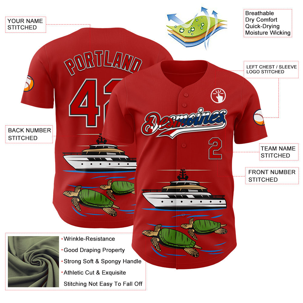Custom Red Black White-Cuban Flag 3D Cuba Authentic Baseball Jersey - Sky-Custom
