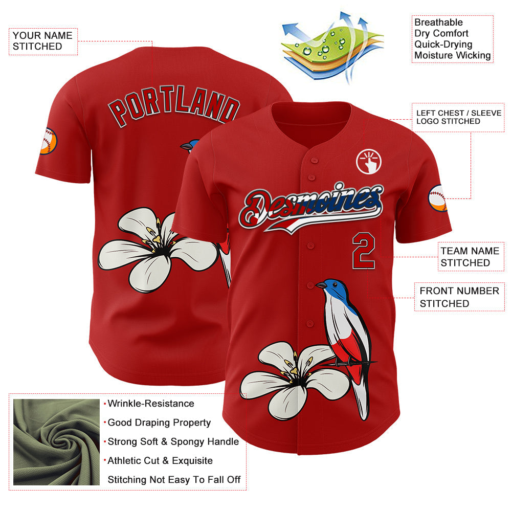 Custom Red Black White-Cuban Flag 3D Cuba Authentic Baseball Jersey - Sky-Custom