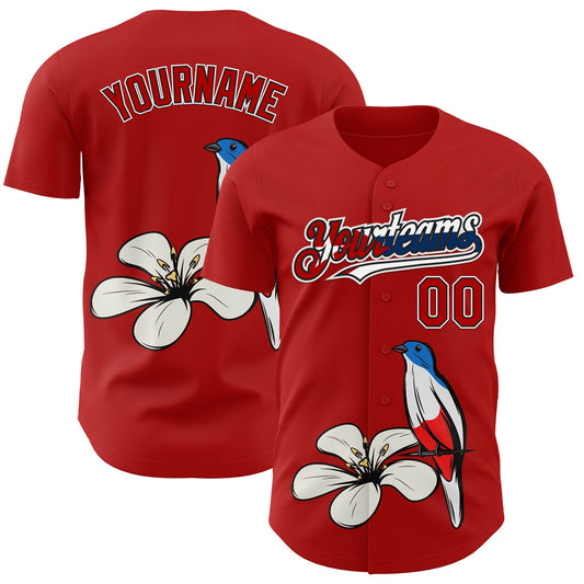 Custom Red Black White-Cuban Flag 3D Cuba Authentic Baseball Jersey - Sky-Custom