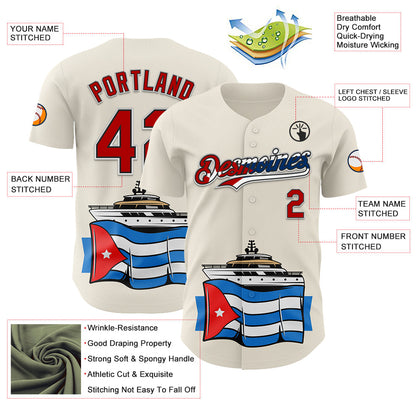 Custom Cream Red Black White-Cuban Flag 3D Cuba Authentic Baseball Jersey - Sky-Custom