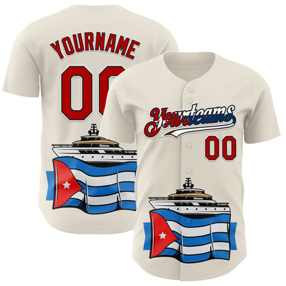 Custom Cream Red Black White-Cuban Flag 3D Cuba Authentic Baseball Jersey - Sky-Custom