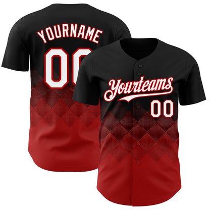 Custom Black White-Red 3D Gradient Square Shape Authentic Baseball Jersey - Sky-Custom