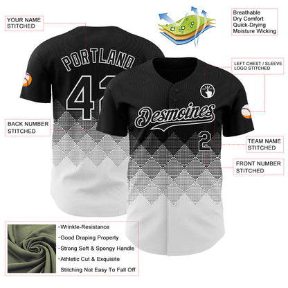 Custom Black White 3D Gradient Square Shape Authentic Baseball Jersey - Sky-Custom
