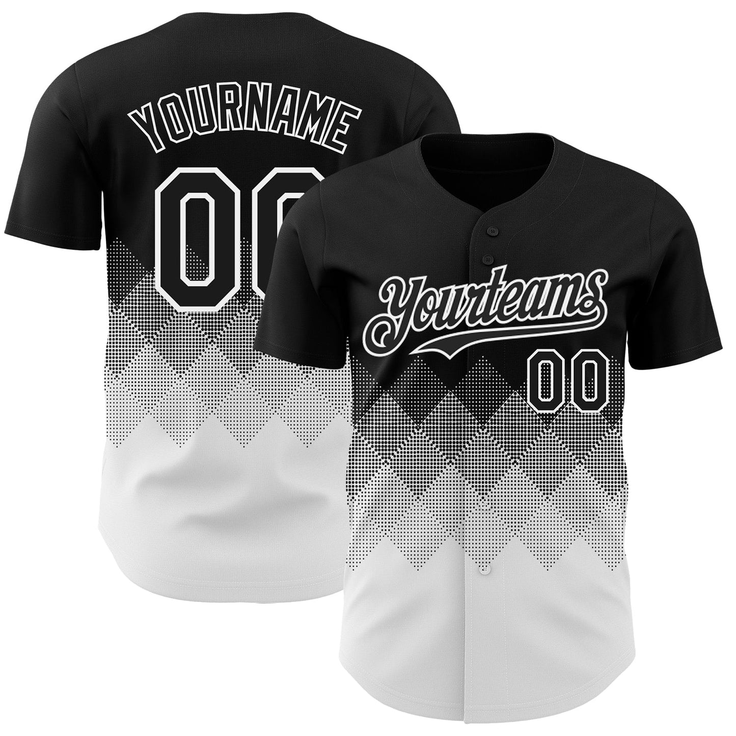 Custom Black White 3D Gradient Square Shape Authentic Baseball Jersey - Sky-Custom