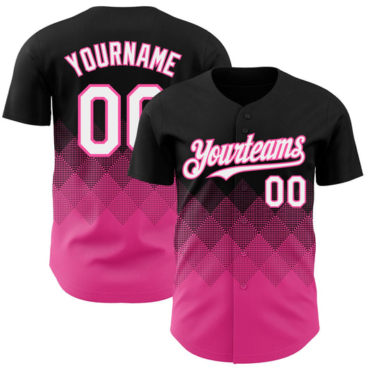 Custom Black White-Pink 3D Gradient Square Shape Authentic Baseball Jersey - Sky-Custom