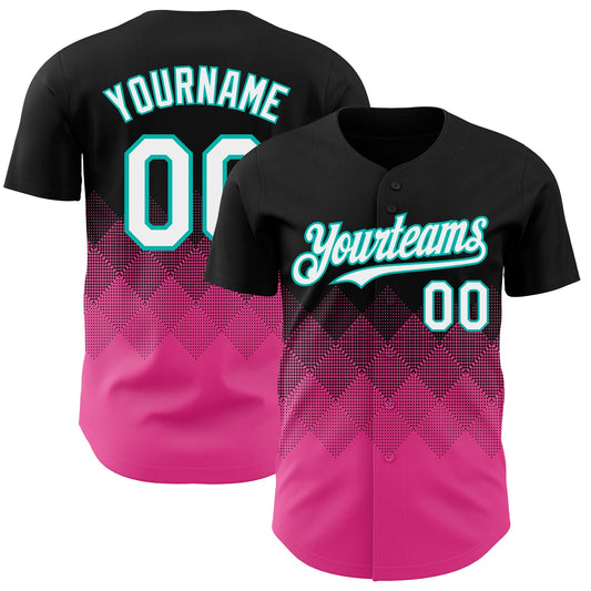 Custom Black White Pink-Aqua 3D Gradient Square Shape Authentic Baseball Jersey - Sky-Custom