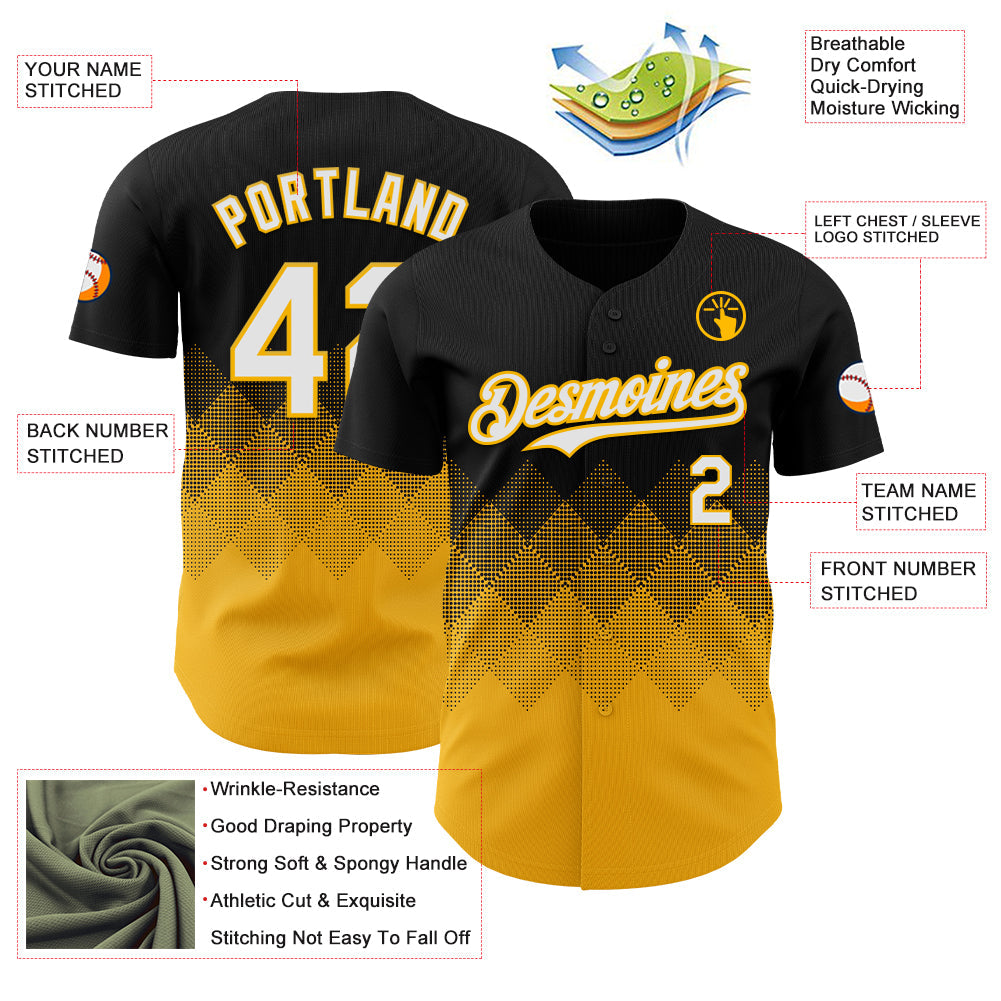 Custom Black White-Gold 3D Gradient Square Shape Authentic Baseball Jersey - Sky-Custom