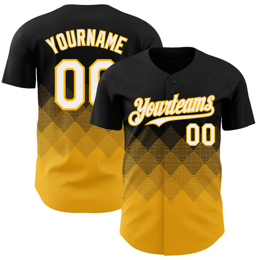 Custom Black White-Gold 3D Gradient Square Shape Authentic Baseball Jersey - Sky-Custom