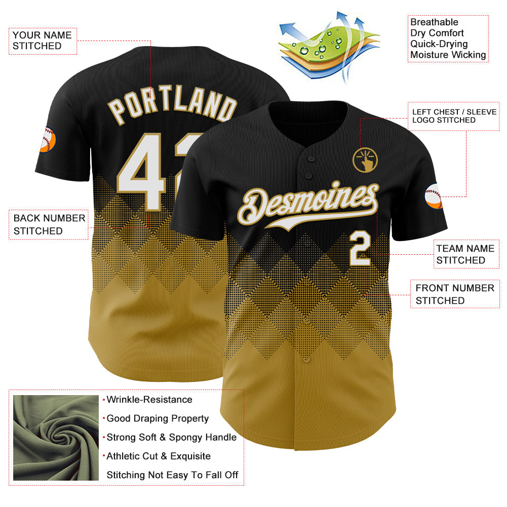 Custom Black White-Old Gold 3D Gradient Square Shape Authentic Baseball Jersey - Sky-Custom