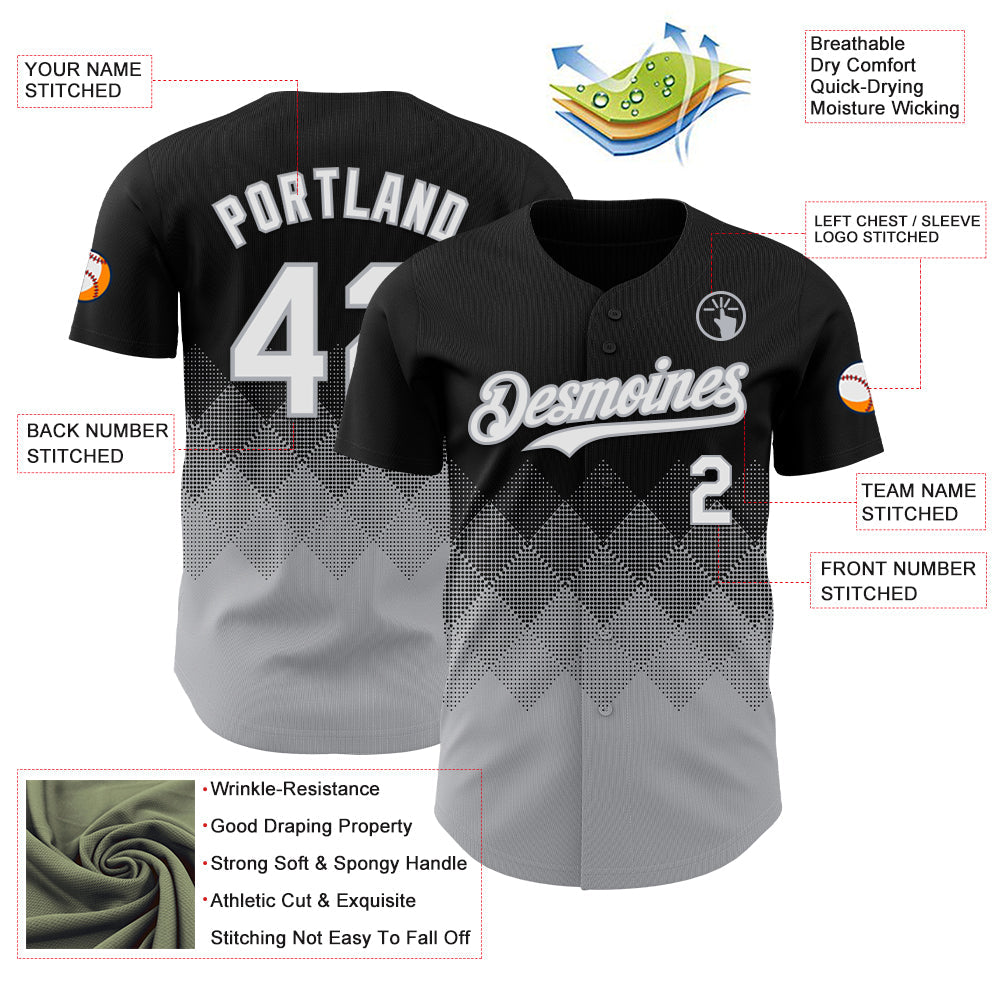 Custom Black White-Gray 3D Gradient Square Shape Authentic Baseball Jersey - Sky-Custom