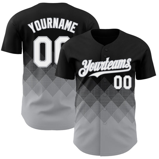 Custom Black White-Gray 3D Gradient Square Shape Authentic Baseball Jersey - Sky-Custom