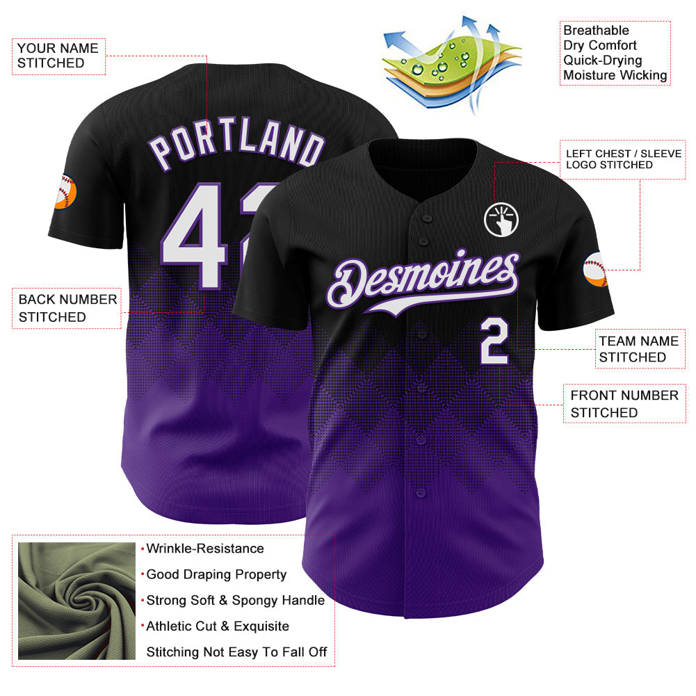 Custom Black White-Purple 3D Gradient Square Shape Authentic Baseball Jersey - Sky-Custom