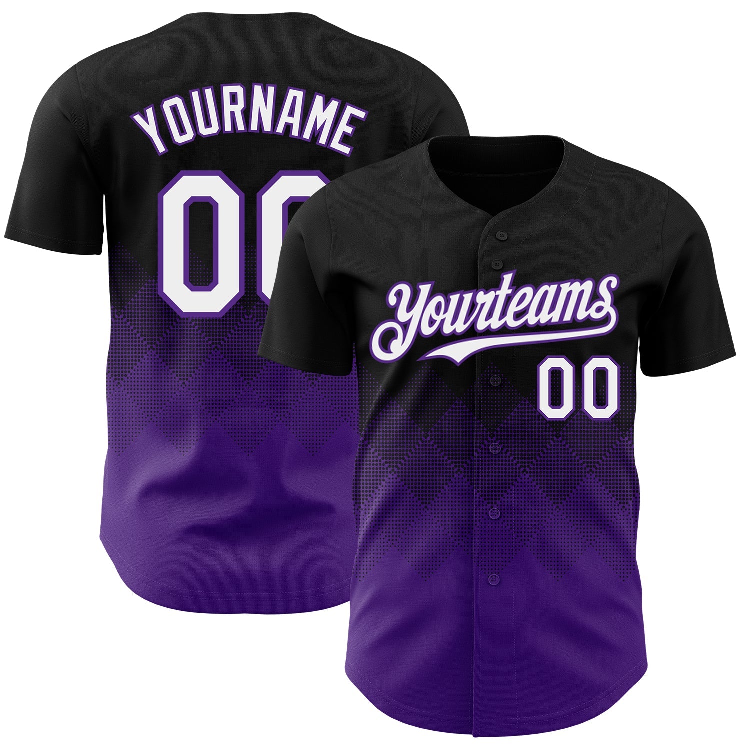 Custom Black White-Purple 3D Gradient Square Shape Authentic Baseball Jersey - Sky-Custom