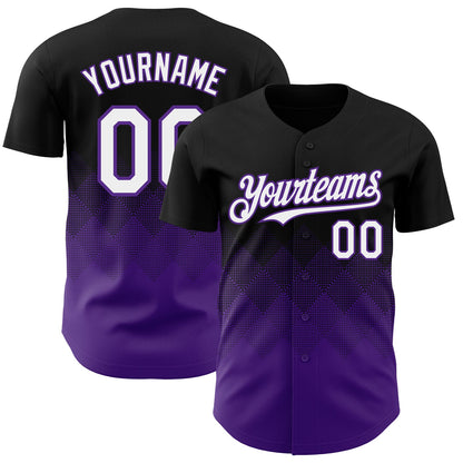 Custom Black White-Purple 3D Gradient Square Shape Authentic Baseball Jersey - Sky-Custom