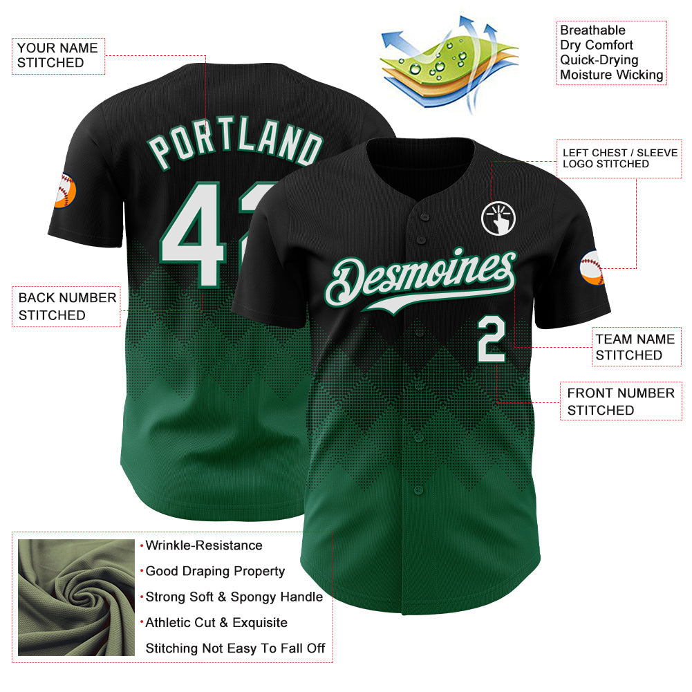 Custom Black White-Kelly Green 3D Gradient Square Shape Authentic Baseball Jersey - Sky-Custom