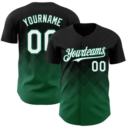 Custom Black White-Kelly Green 3D Gradient Square Shape Authentic Baseball Jersey - Sky-Custom