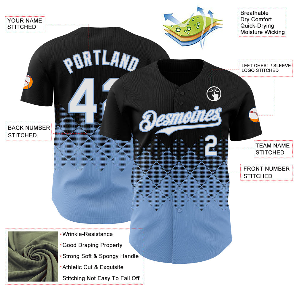 Custom Black White-Light Blue 3D Gradient Square Shape Authentic Baseball Jersey - Sky-Custom