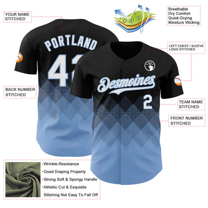 Custom Black White-Light Blue 3D Gradient Square Shape Authentic Baseball Jersey - Sky-Custom