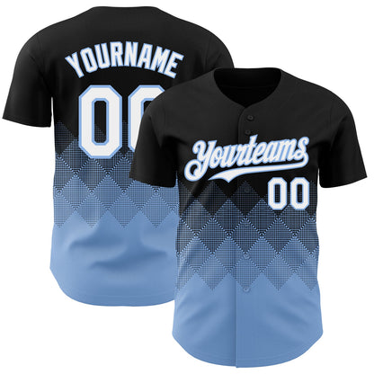 Custom Black White-Light Blue 3D Gradient Square Shape Authentic Baseball Jersey - Sky-Custom