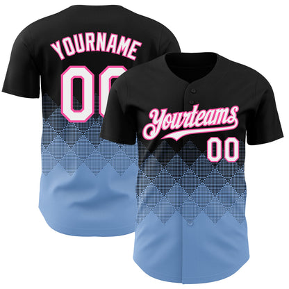 Custom Black White Light Blue-Pink 3D Gradient Square Shape Authentic Baseball Jersey - Sky-Custom