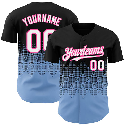 Custom Black White Light Blue-Pink 3D Gradient Square Shape Authentic Baseball Jersey - Sky-Custom