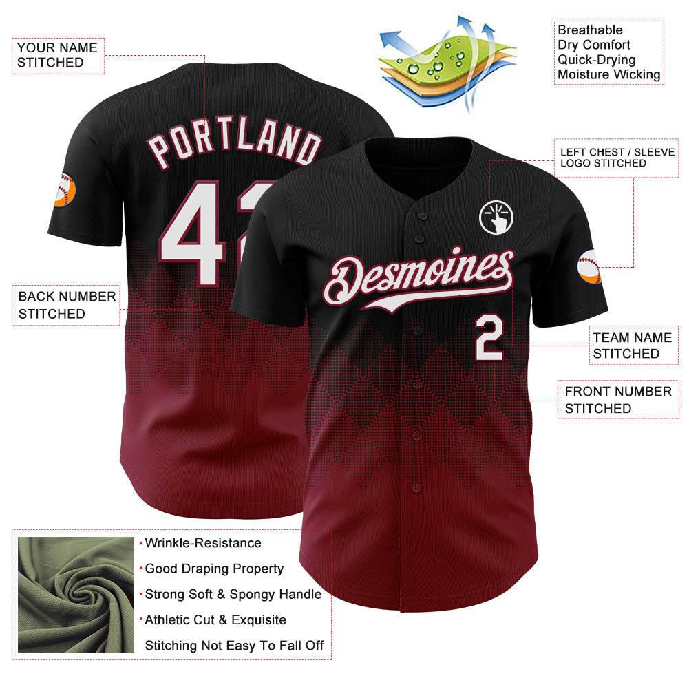 Custom Black White-Crimson 3D Gradient Square Shape Authentic Baseball Jersey - Sky-Custom