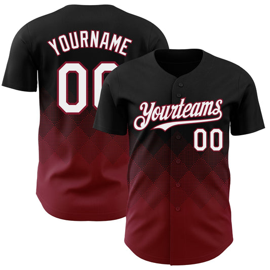 Custom Black White-Crimson 3D Gradient Square Shape Authentic Baseball Jersey - Sky-Custom