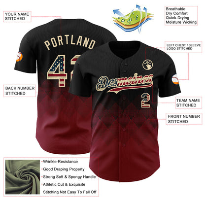 Custom Black Vintage USA Flag Crimson-Cream 3D Gradient Square Shape Authentic Baseball Jersey - Sky-Custom
