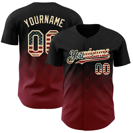 Custom Black Vintage USA Flag Crimson-Cream 3D Gradient Square Shape Authentic Baseball Jersey - Sky-Custom