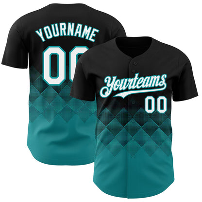 Custom Black White-Teal 3D Gradient Square Shape Authentic Baseball Jersey - Sky-Custom