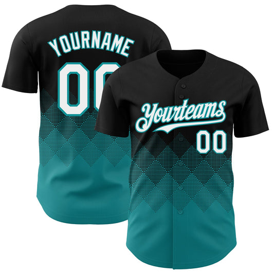 Custom Black White-Teal 3D Gradient Square Shape Authentic Baseball Jersey - Sky-Custom