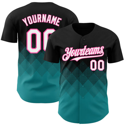 Custom Black White Teal-Pink 3D Gradient Square Shape Authentic Baseball Jersey - Sky-Custom