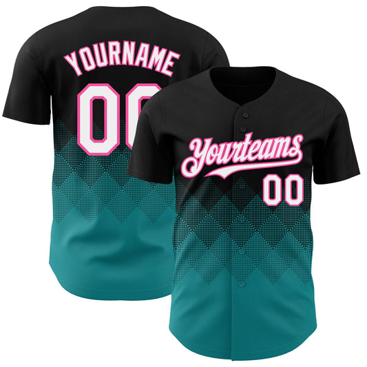 Custom Black White Teal-Pink 3D Gradient Square Shape Authentic Baseball Jersey - Sky-Custom