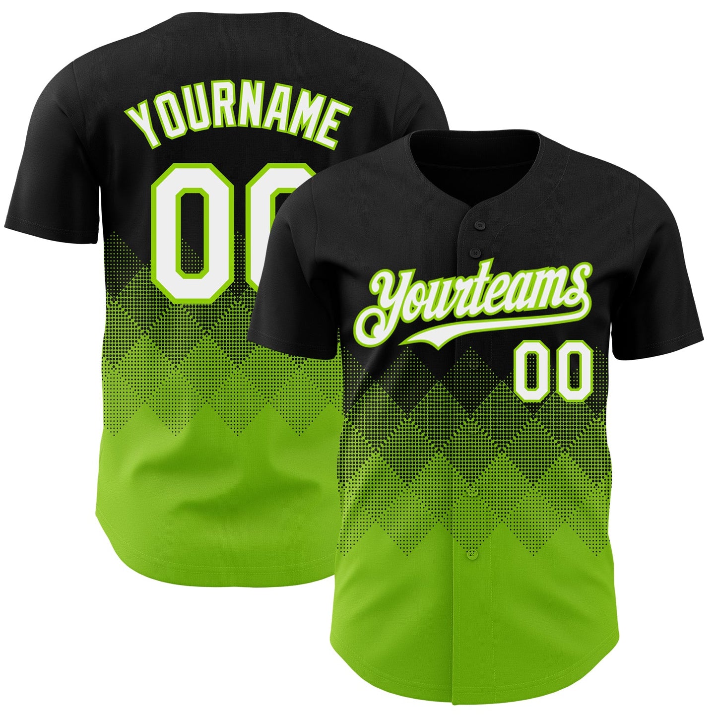 Custom Black White-Neon Green 3D Gradient Square Shape Authentic Baseball Jersey - Sky-Custom