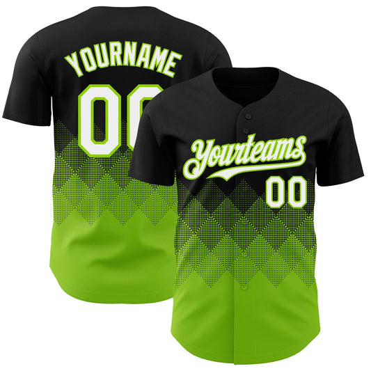 Custom Black White-Neon Green 3D Gradient Square Shape Authentic Baseball Jersey - Sky-Custom