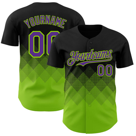 Custom Black Purple-Neon Green 3D Gradient Square Shape Authentic Baseball Jersey - Sky-Custom