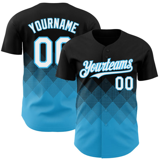 Custom Black White-Sky Blue 3D Gradient Square Shape Authentic Baseball Jersey - Sky-Custom