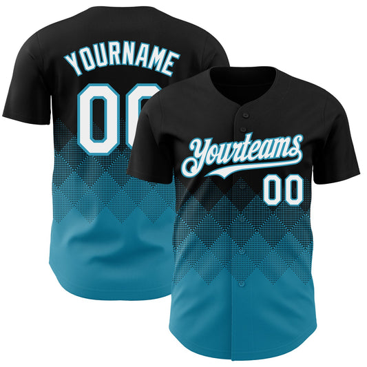 Custom Black White-Panther Blue 3D Gradient Square Shape Authentic Baseball Jersey - Sky-Custom
