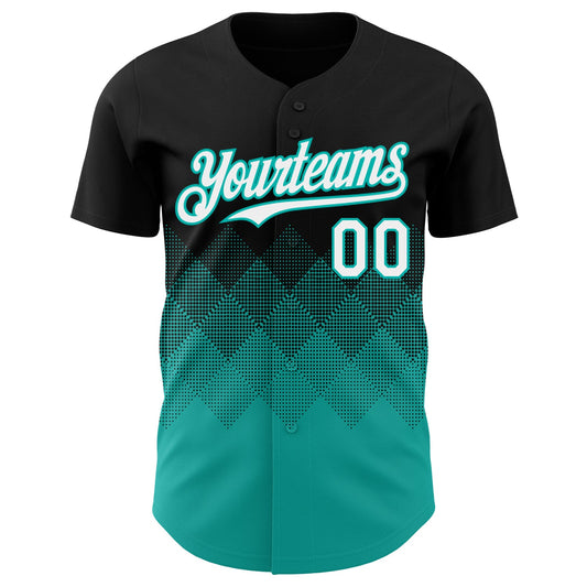 Custom Black White-Aqua 3D Gradient Square Shape Authentic Baseball Jersey - Sky-Custom