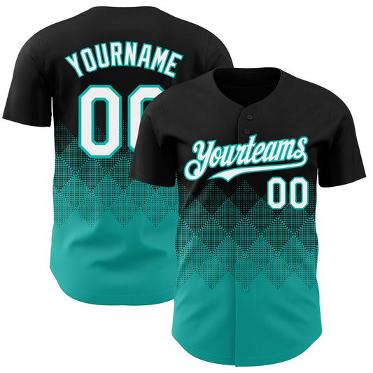 Custom Black White-Aqua 3D Gradient Square Shape Authentic Baseball Jersey - Sky-Custom