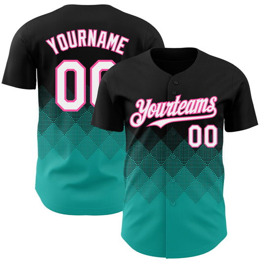 Custom Black White Aqua-Pink 3D Gradient Square Shape Authentic Baseball Jersey - Sky-Custom