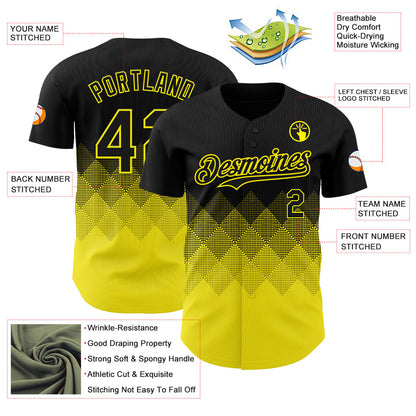 Custom Black Light Yellow 3D Gradient Square Shape Authentic Baseball Jersey - Sky-Custom