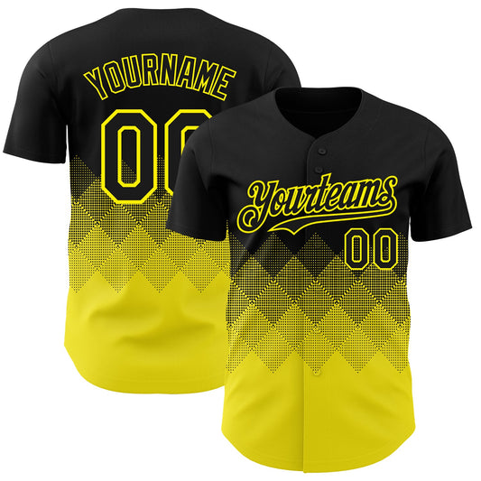Custom Black Light Yellow 3D Gradient Square Shape Authentic Baseball Jersey - Sky-Custom
